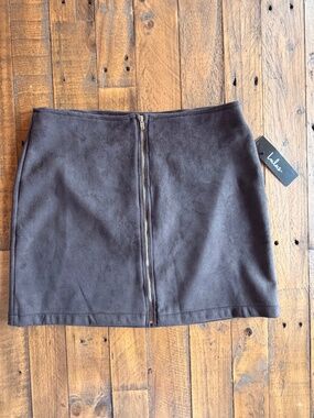 Lulus Faux Suede Mini Skirt Charcoal Zip Front Size L NWT